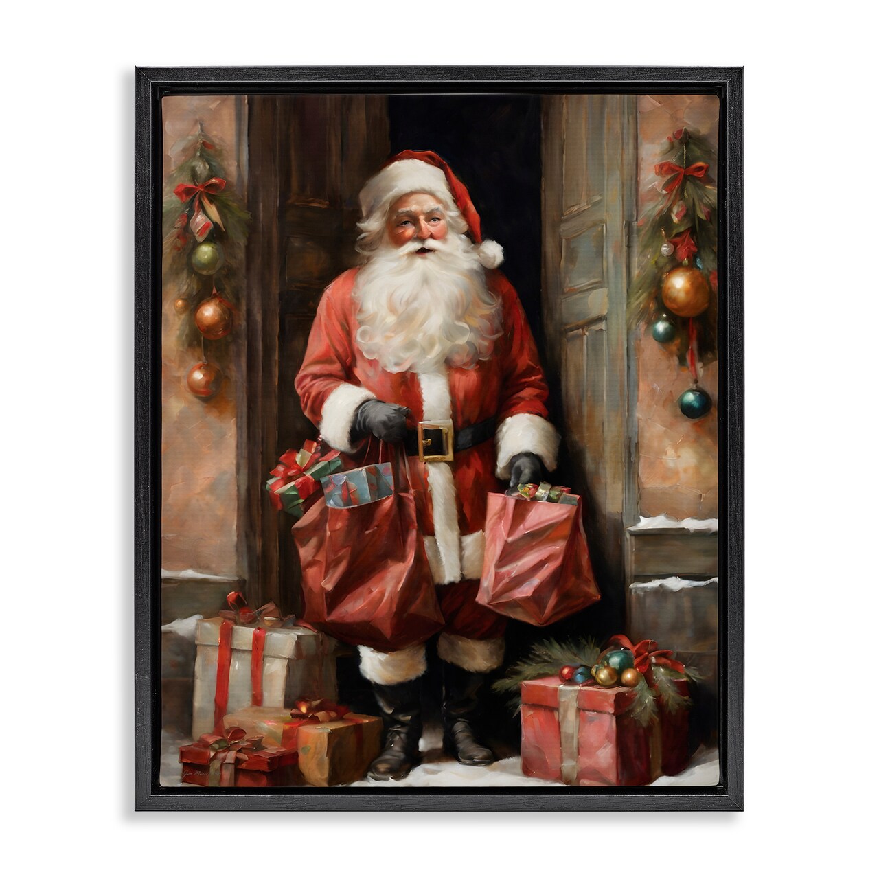 Stupell Industries Santa Claus on Doorstep Floating Frame, design by Jo Moulton